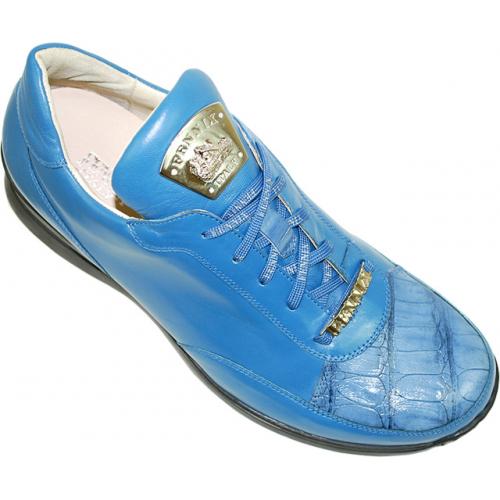 Fennix Italy 3230 Astral Blue Genuine Alligator / Nappa Leather Sneakers With Silver Fennix Badge